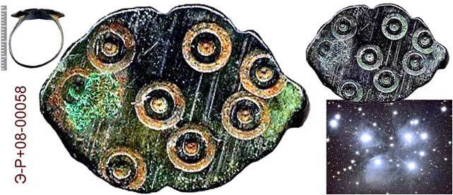 Рис. 1. Древнерусский перстень 8-го века с изображением созвездия Плеяды.